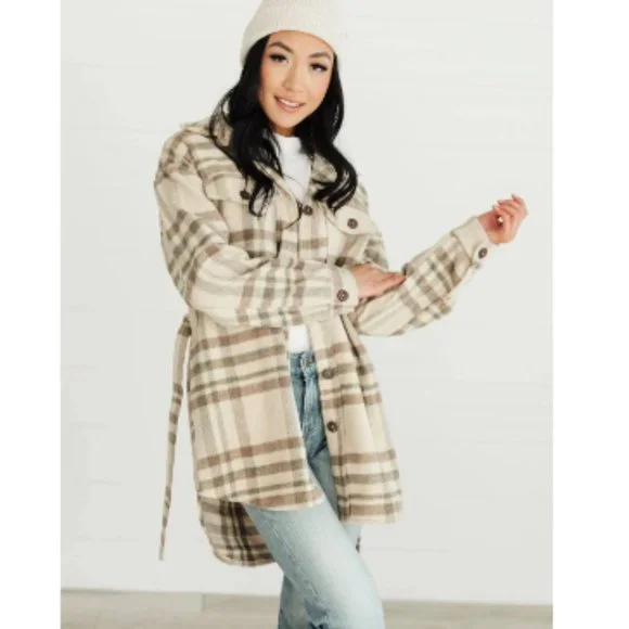 Oat Benji Belted Plaid Jacket/Cardigan Large XL - Picture 1 of 5